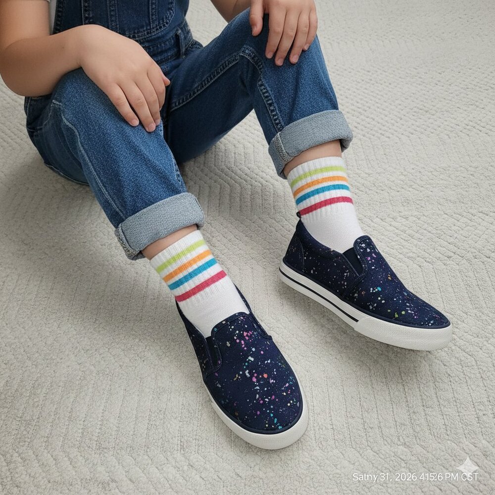 Cat & Jack Kids Slip-On Sneakers | Paint Splatter | Size 4